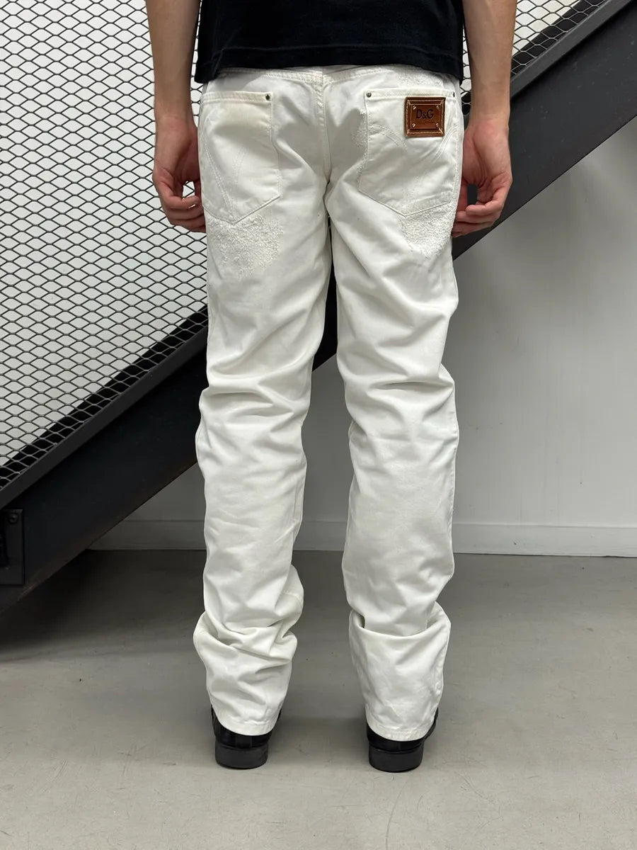 2000s Dolce & Gabbana White Distressed Denim Jeans miPmYrZ 2