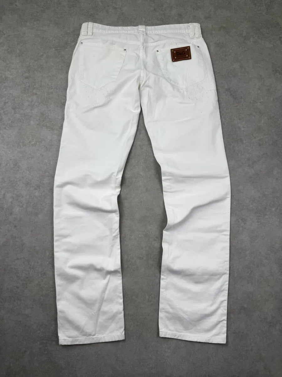 2000s Dolce & Gabbana White Distressed Denim Jeans miPmYrZ 4