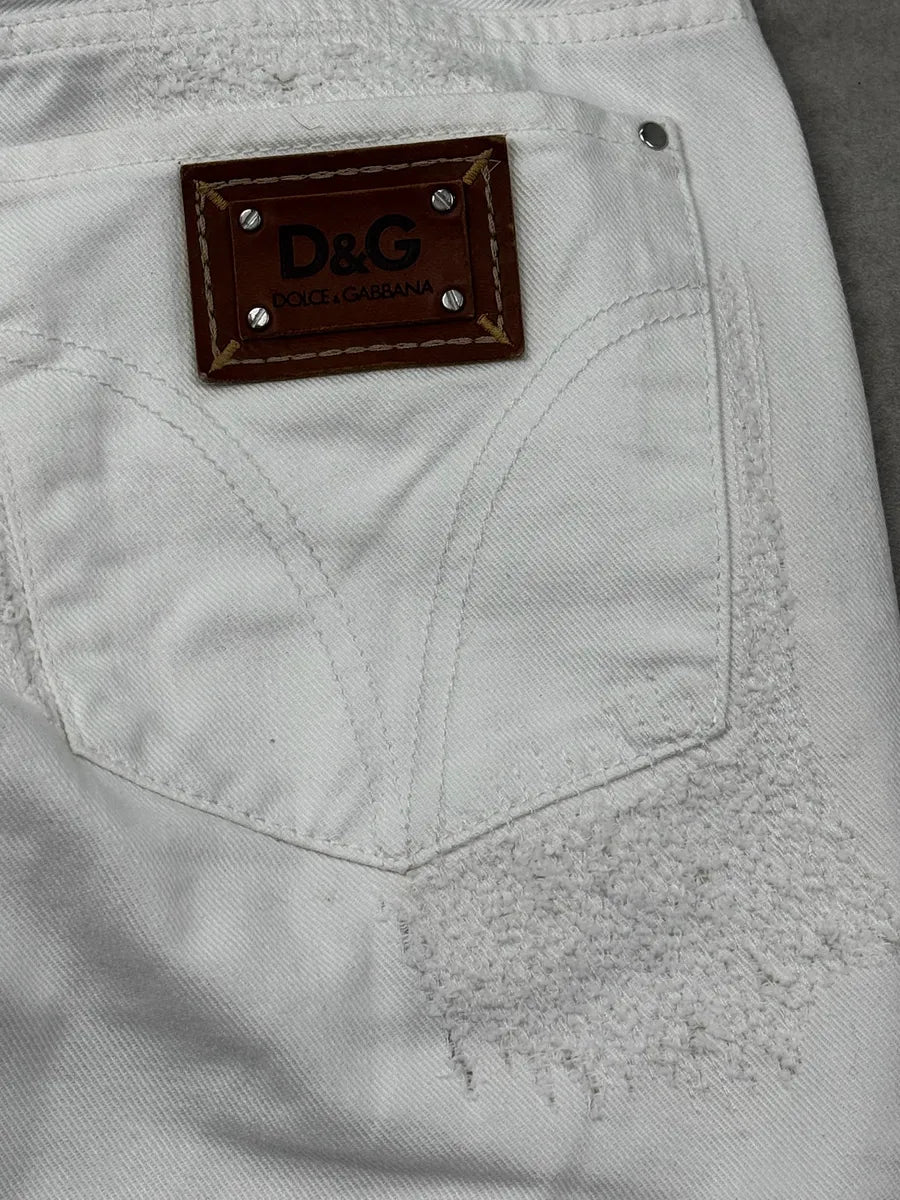 2000s Dolce & Gabbana White Distressed Denim Jeans miPmYrZ 9