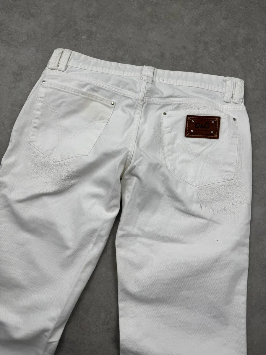 2000s Dolce & Gabbana White Distressed Denim Jeans miPmYrZ 6