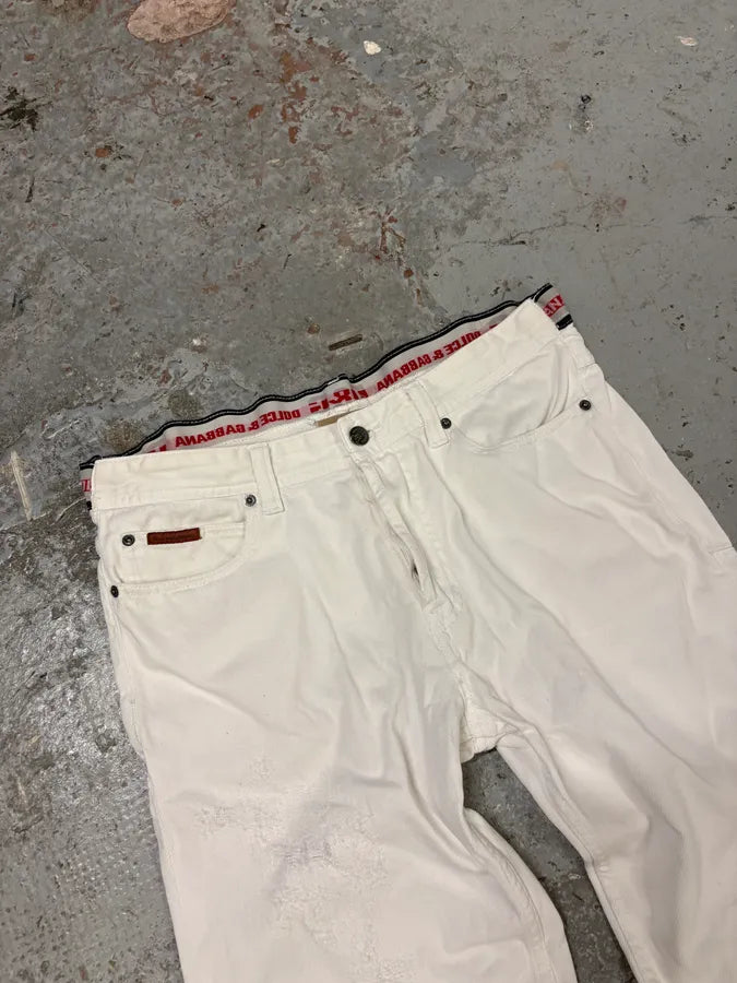 2000s Dolce & Gabbana White Distressed Pants JALyKHz 5