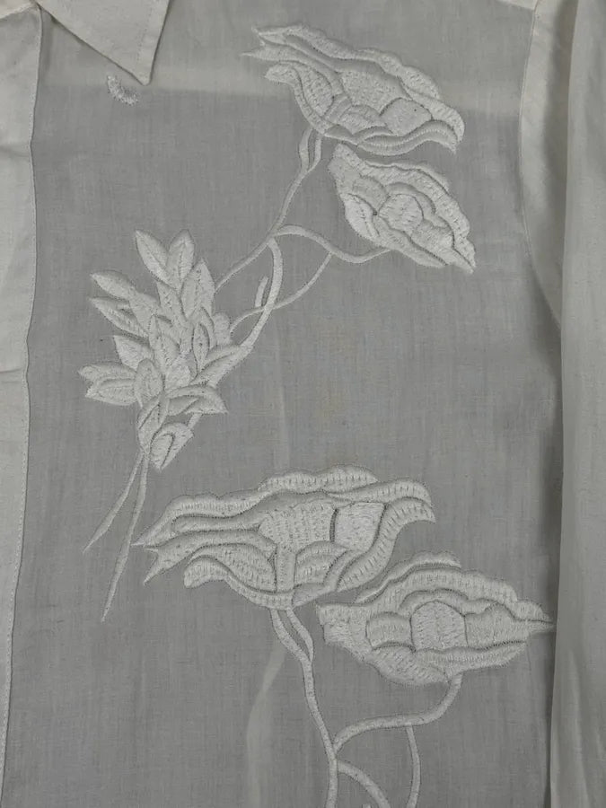 SS2004 Dolce & Gabbana White Embroidered Flowers Linen Shirt oLCMxQk 8