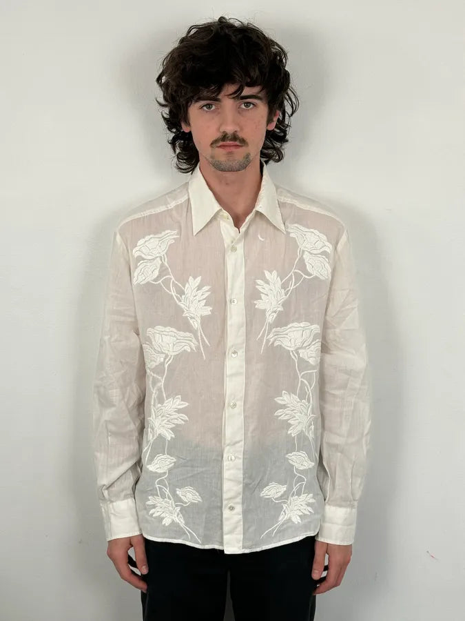 SS2004 Dolce & Gabbana White Embroidered Flowers Linen Shirt oLCMxQk 1