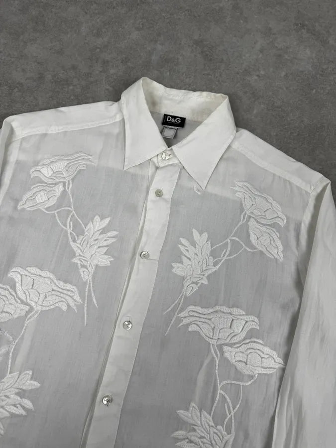 SS2004 Dolce & Gabbana White Embroidered Flowers Linen Shirt oLCMxQk 4