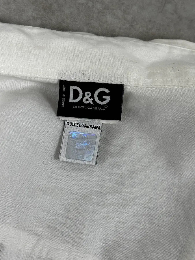 SS2004 Dolce & Gabbana White Embroidered Flowers Linen Shirt oLCMxQk 9