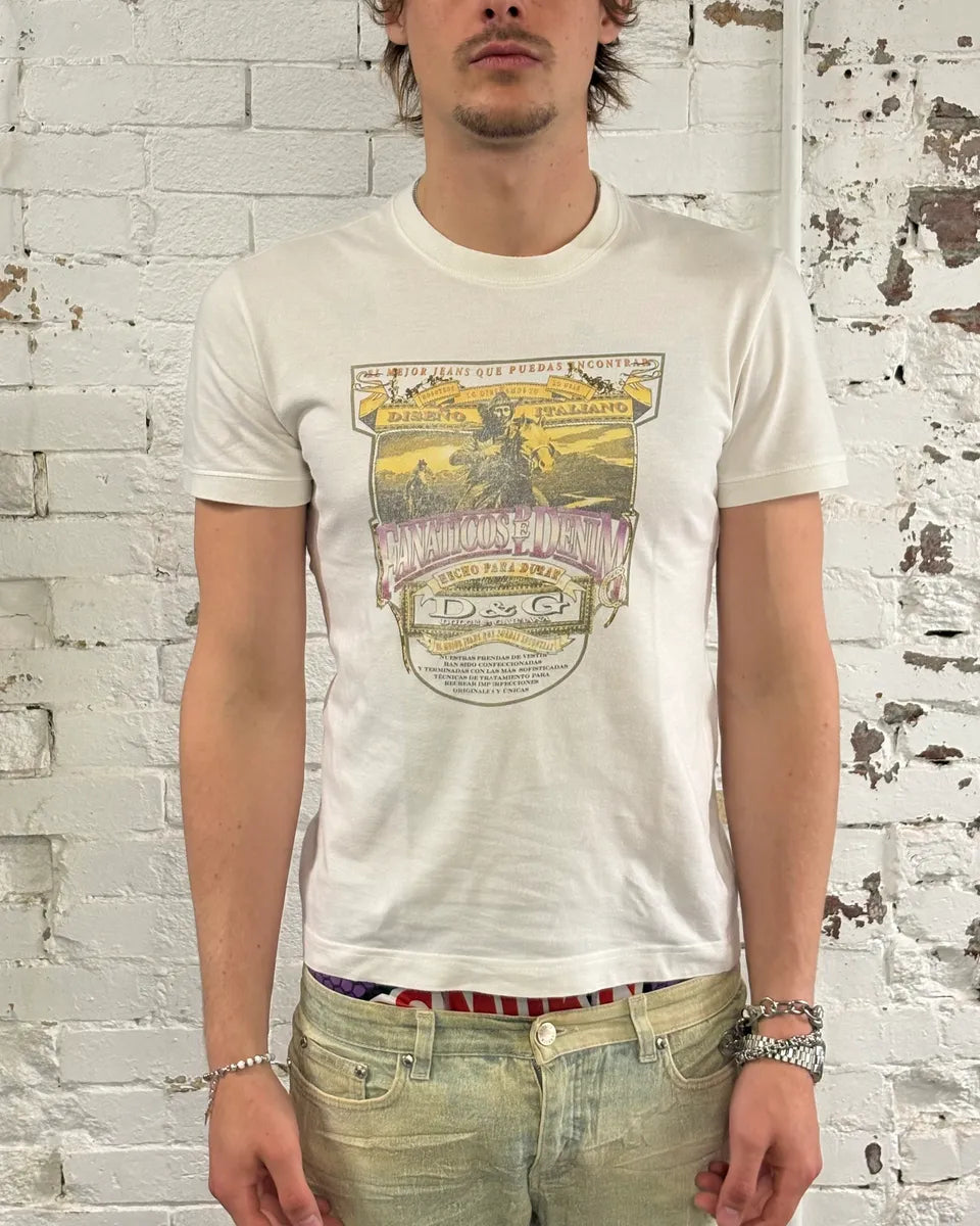 2000s Dolce & Gabbana White Graphic Fanatious T-Shirt ugaJLDu 1