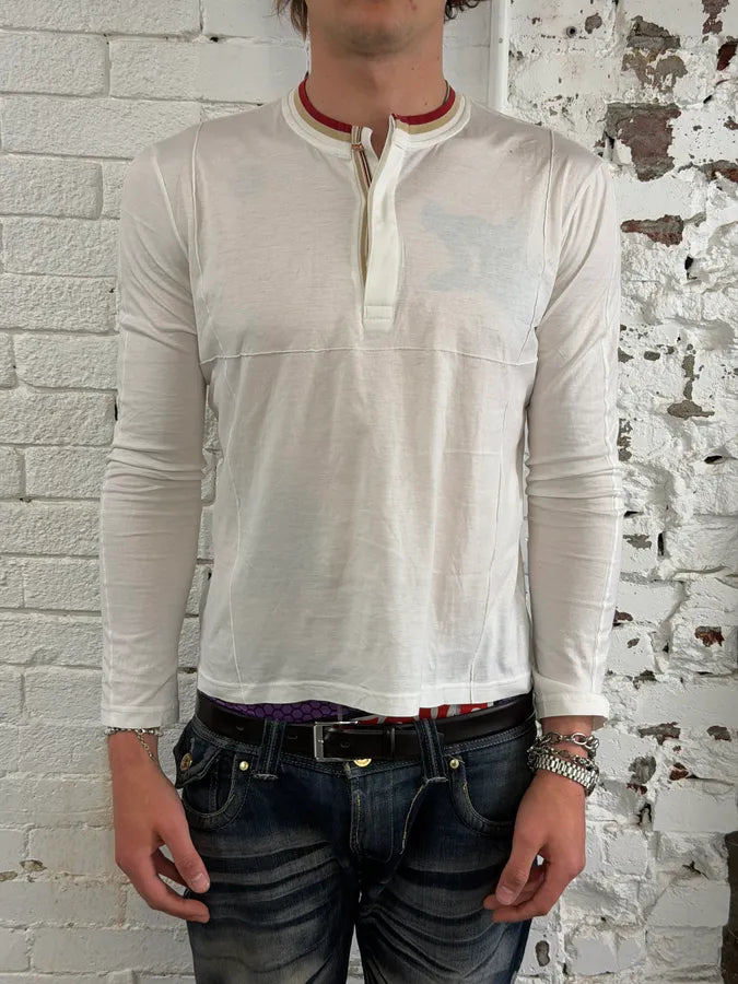 2000s Dolce & Gabbana White Henley T-Shirt ykrGPaw 1