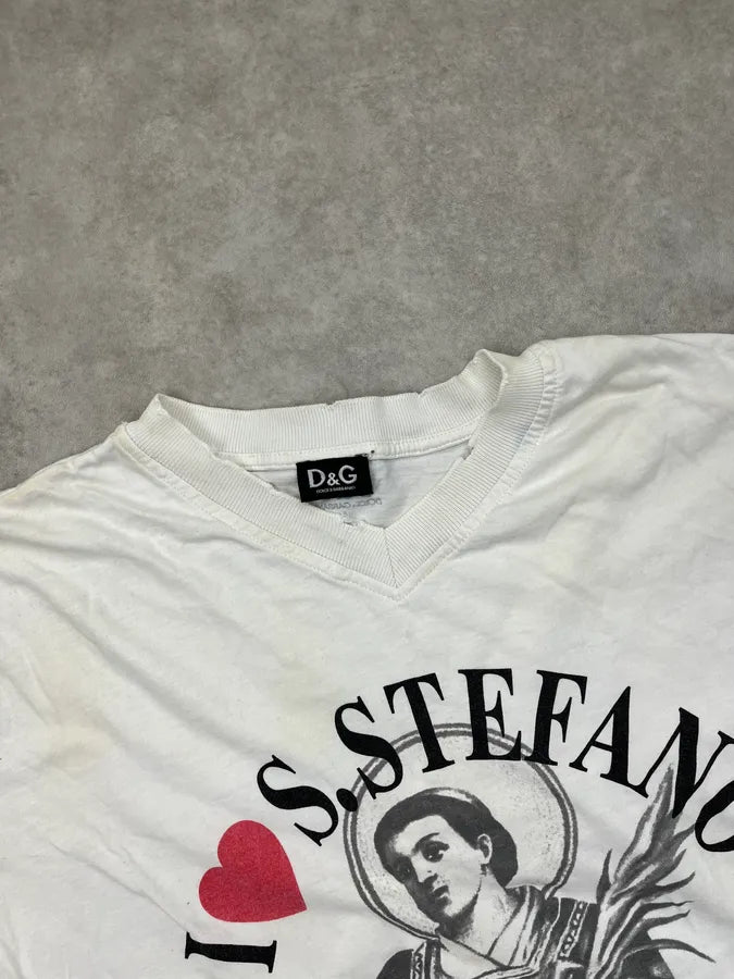 2000s Dolce & Gabbana White Holy Saint Distressed & Dirt Effect T Shirt LEKozgj 4