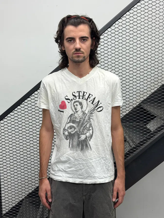 2000s Dolce & Gabbana White Holy Saint Distressed & Dirt Effect T Shirt LEKozgj 1