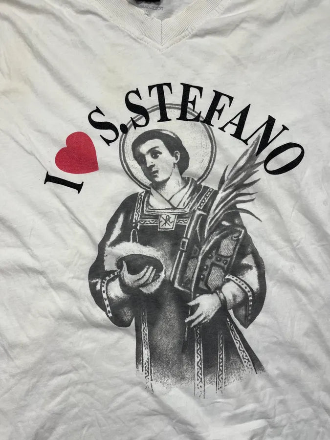 2000s Dolce & Gabbana White Holy Saint Distressed & Dirt Effect T Shirt LEKozgj 7