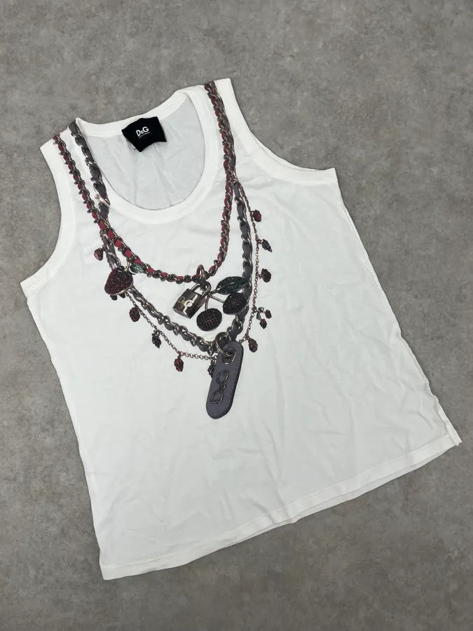 2000s Dolce & Gabbana White Keychain Tank Top DfOFQhL 3