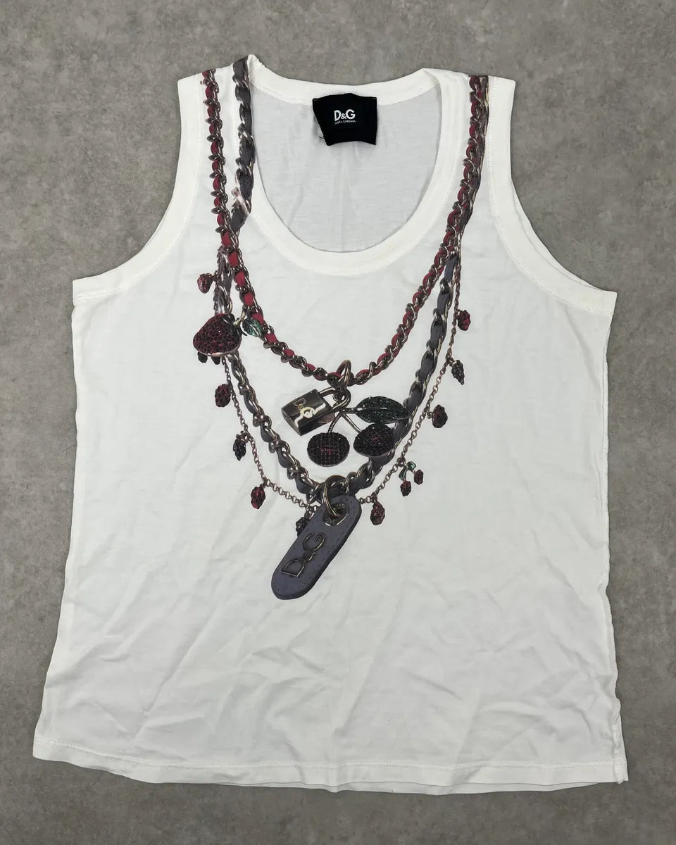 2000s Dolce & Gabbana White Keychain Tank Top DfOFQhL 0