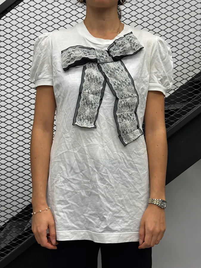 2000s Dolce & Gabbana White Lace Bow T-Shirt oRIFZbv 2
