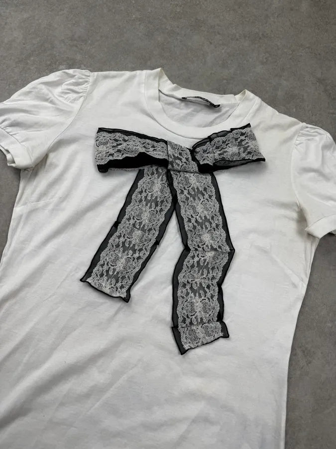 2000s Dolce & Gabbana White Lace Bow T-Shirt oRIFZbv 4
