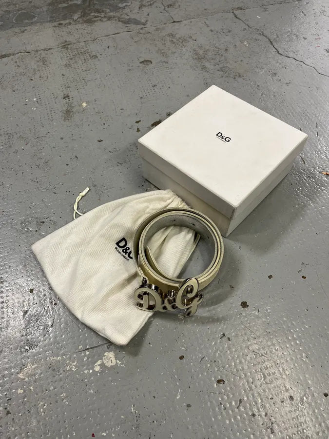 2000s Dolce & Gabbana White Leather Belt KzXNXcv 3