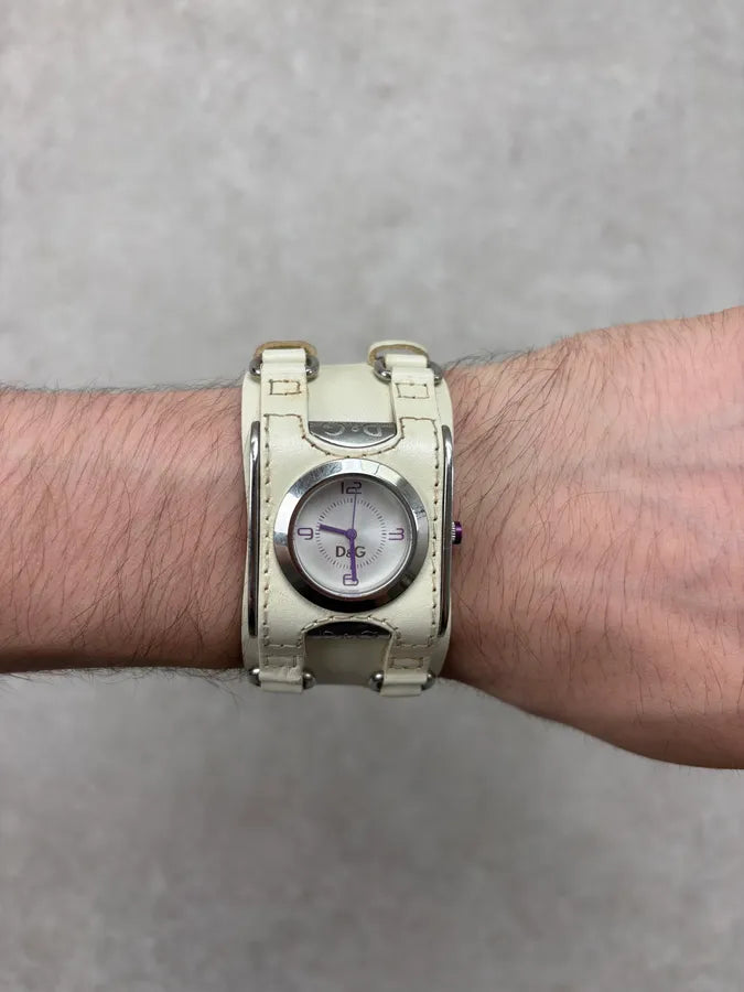 2000s Dolce & Gabbana Cream Leather Watch Bracelet gGVPtgA 2