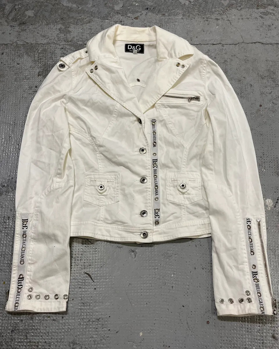 2000s Dolce & Gabbana White Light Perfecto Jacket NVomXFP 0