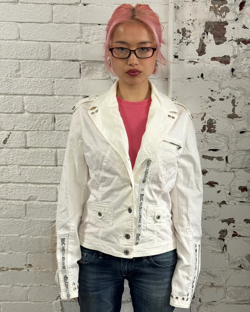 2000s Dolce & Gabbana White Light Perfecto Jacket NVomXFP 1