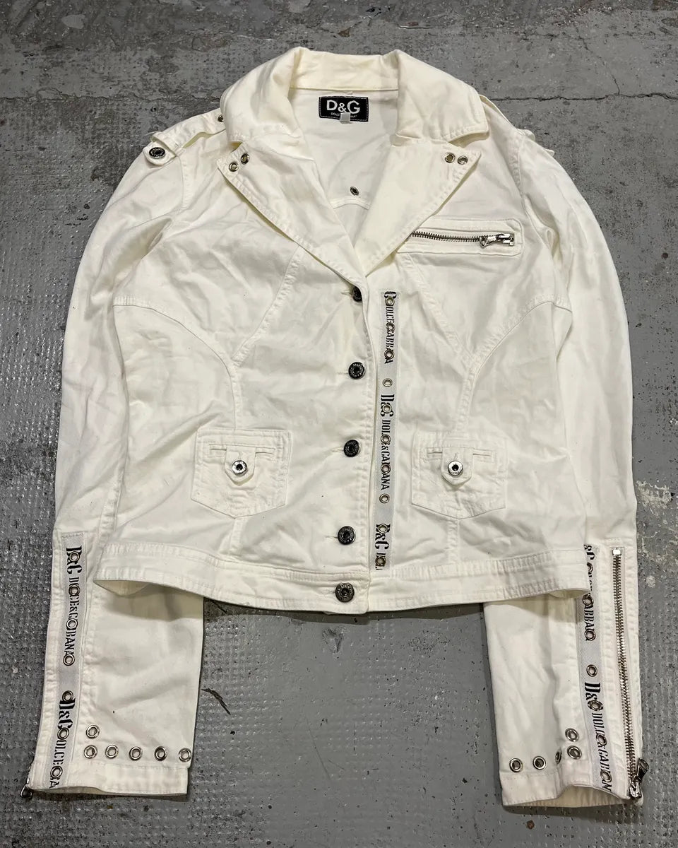 2000s Dolce & Gabbana White Light Perfecto Jacket NVomXFP 3