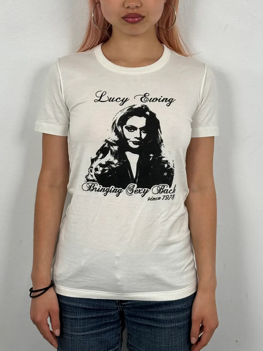 2000s Dolce & Gabbana White Lucy Ewing Pearl Print T-Shirt TCOYKzG 1