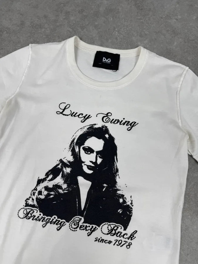 2000s Dolce & Gabbana White Lucy Ewing Pearl Print T-Shirt TCOYKzG 4