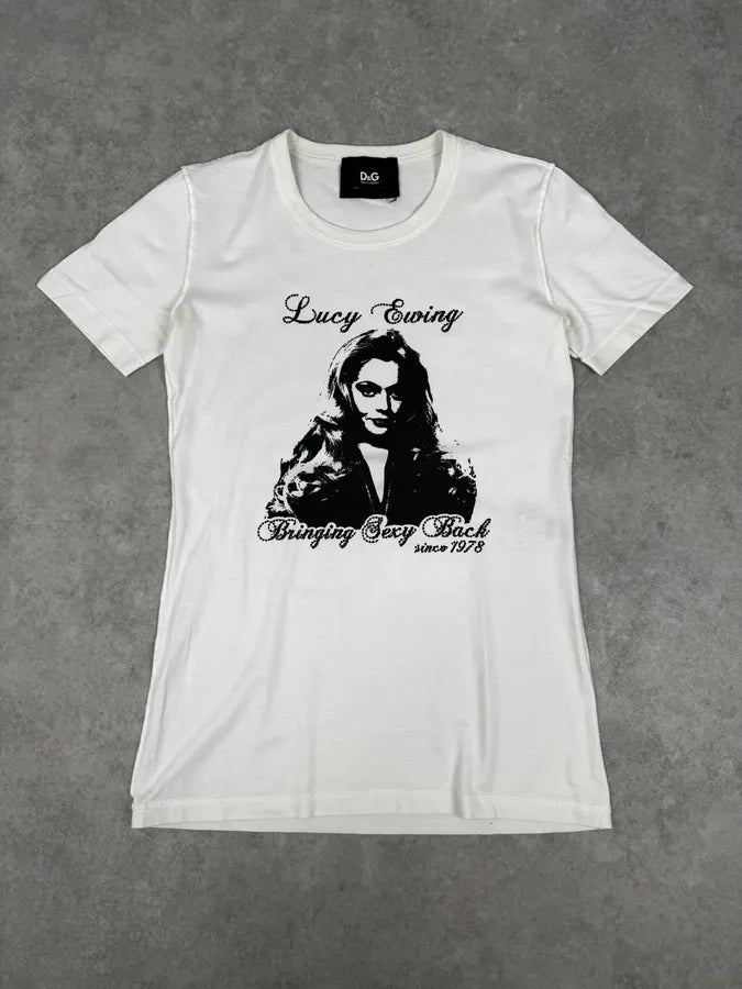 2000s Dolce & Gabbana White Lucy Ewing Pearl Print T-Shirt TCOYKzG 0