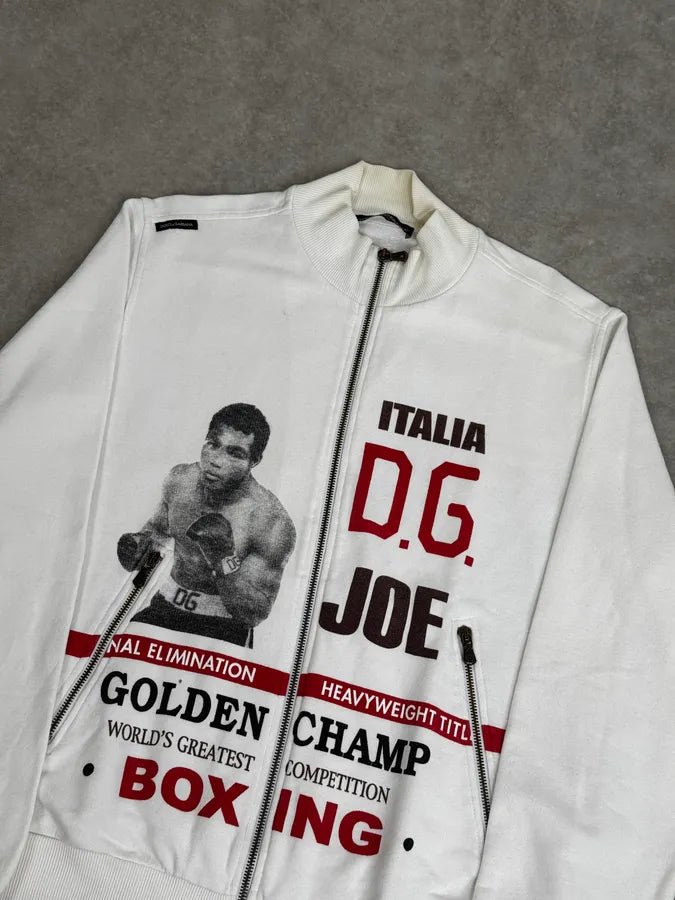 2000s Dolce & Gabbana White Mohamed Ali Zip-up Sweater XFWTUeW 4