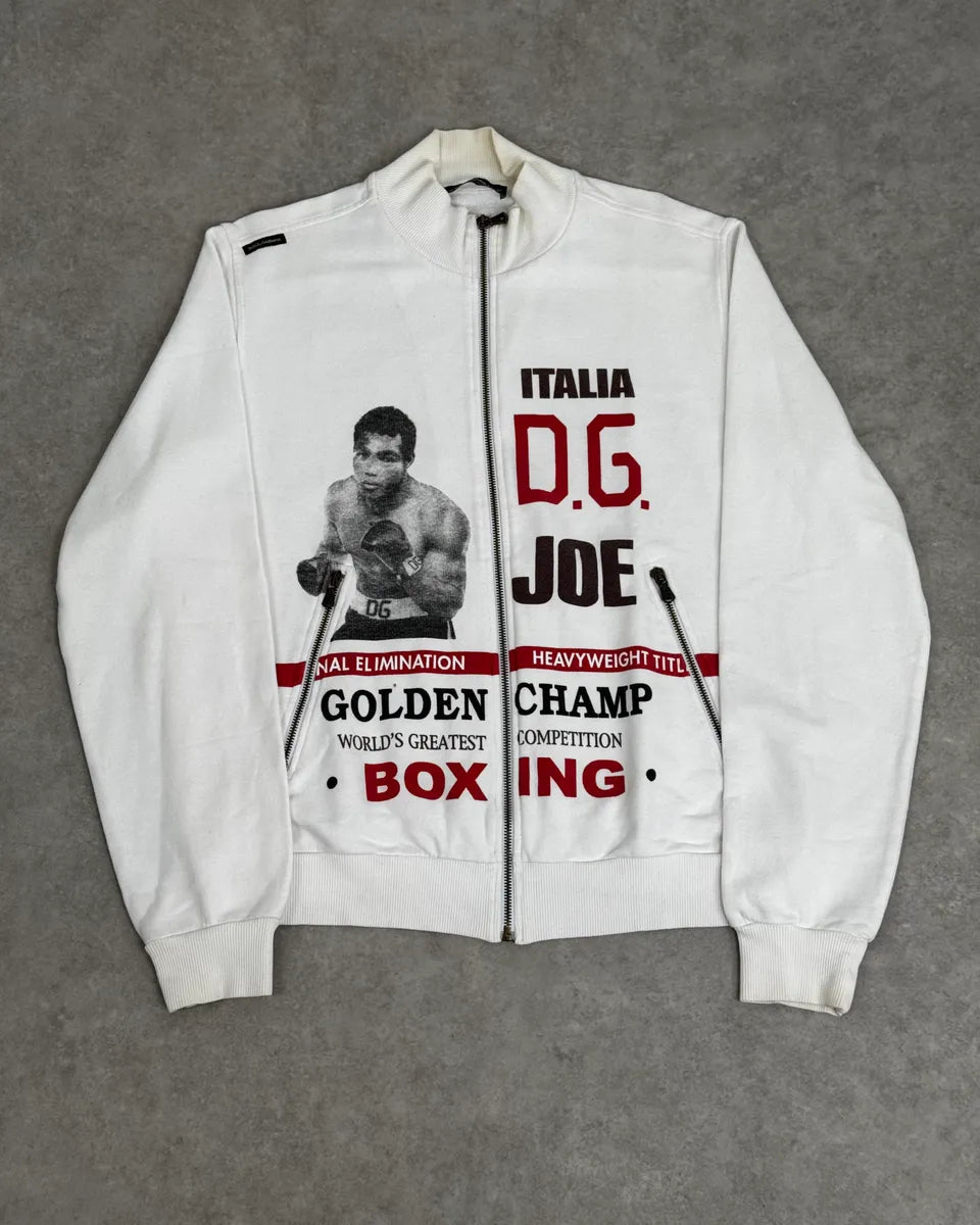 2000s Dolce & Gabbana White Mohamed Ali Zip-up Sweater XFWTUeW 0