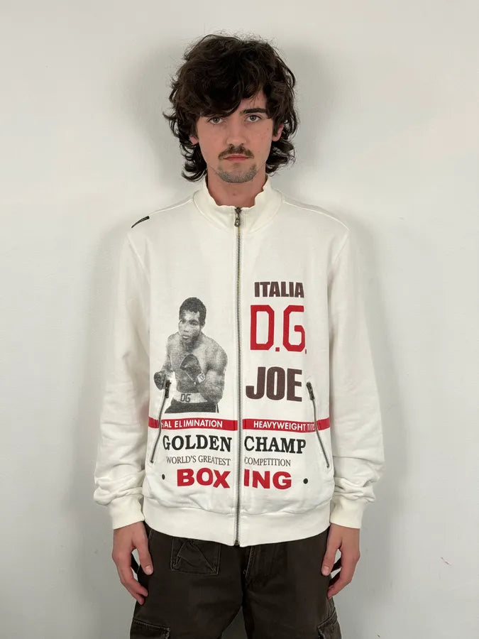 2000s Dolce & Gabbana White Mohamed Ali Zip-up Sweater XFWTUeW 1