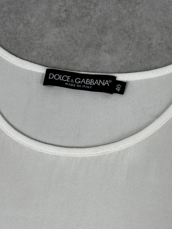 2000s Dolce & Gabbana White Monica Bellucci Photo Print Silk Top gMTckUq 8