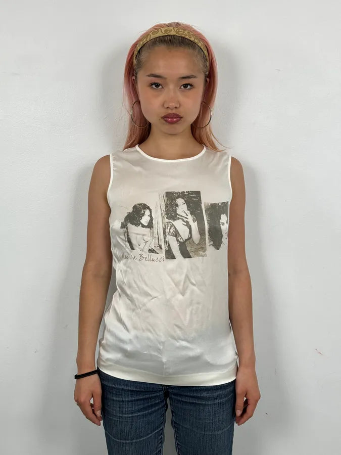 2000s Dolce & Gabbana White Monica Bellucci Photo Print Silk Top gMTckUq 1