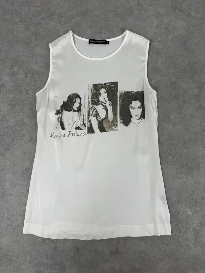 2000s Dolce & Gabbana White Monica Bellucci Photo Print Silk Top gMTckUq 0