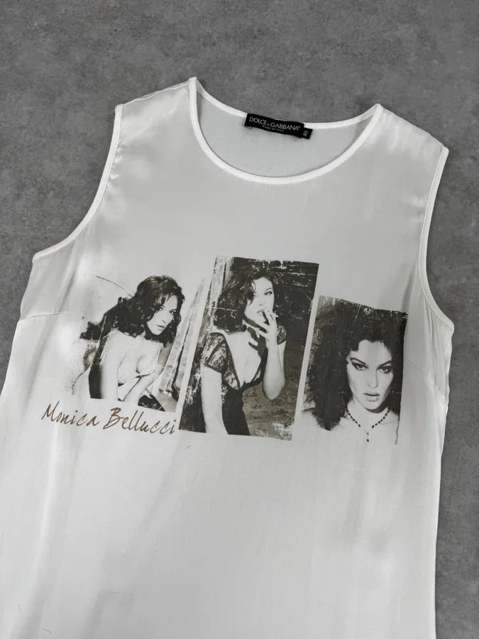 2000s Dolce & Gabbana White Monica Bellucci Photo Print Silk Top gMTckUq 4