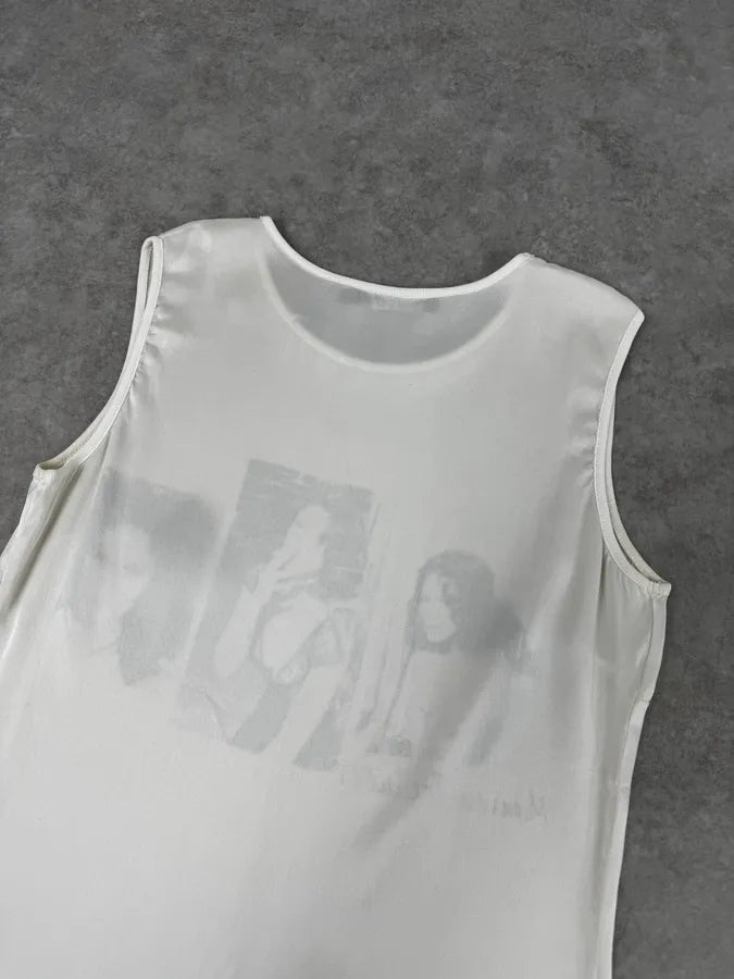 2000s Dolce & Gabbana White Monica Bellucci Photo Print Silk Top gMTckUq 5