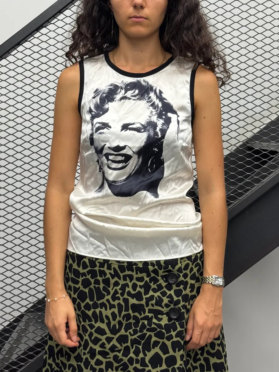 2000s Dolce & Gabbana White Silk Marilyn Monroe Tank Top HElzbSE 1