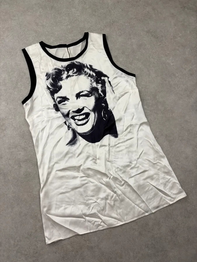 2000s Dolce & Gabbana White Silk Marilyn Monroe Tank Top HElzbSE 3