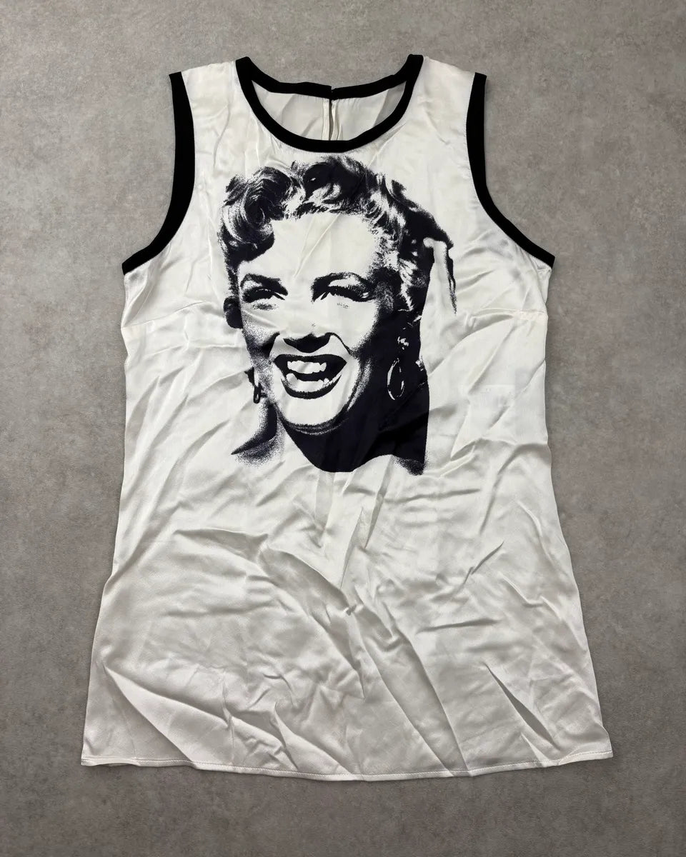 2000s Dolce & Gabbana White Silk Marilyn Monroe Tank Top HElzbSE 0
