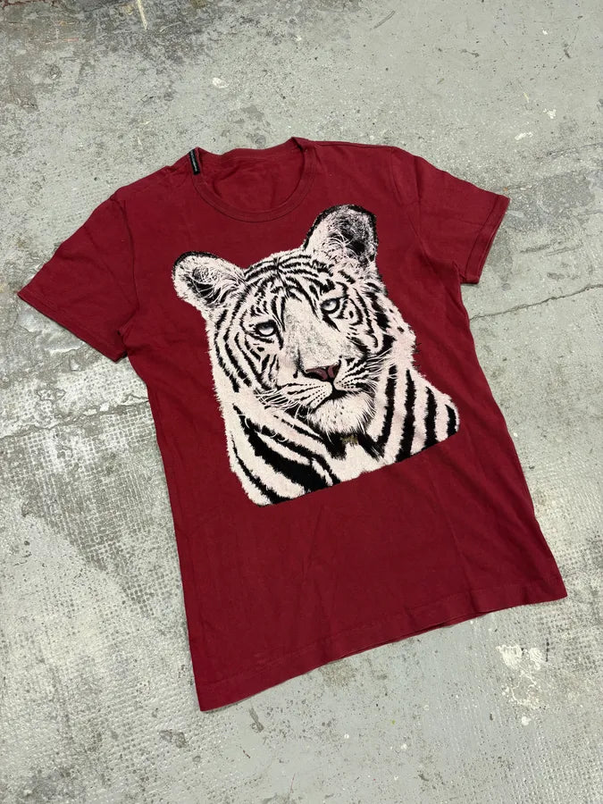 2000s Dolce & Gabbana White Tiger Burgundy T-Shirt jOBOKWS 3