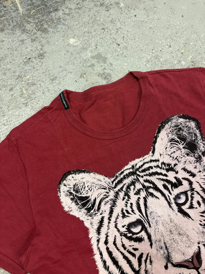 2000s Dolce & Gabbana White Tiger Burgundy T-Shirt jOBOKWS 4