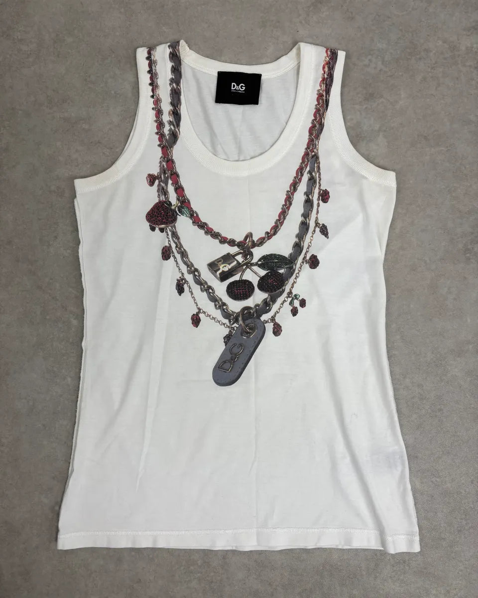2000s Dolce & Gabbana White Trompe L’Œil Necklace Tank Top NtORIlp 0