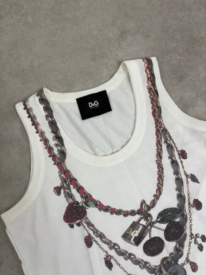 2000s Dolce & Gabbana White Trompe L’Œil Necklace Tank Top NtORIlp 4