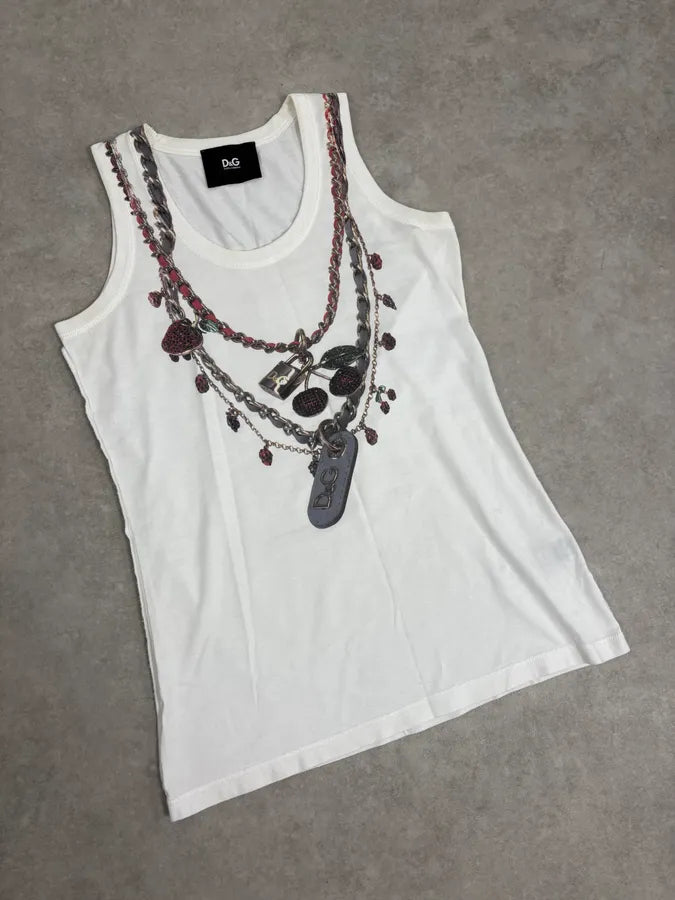 2000s Dolce & Gabbana White Trompe L’Œil Necklace Tank Top NtORIlp 3
