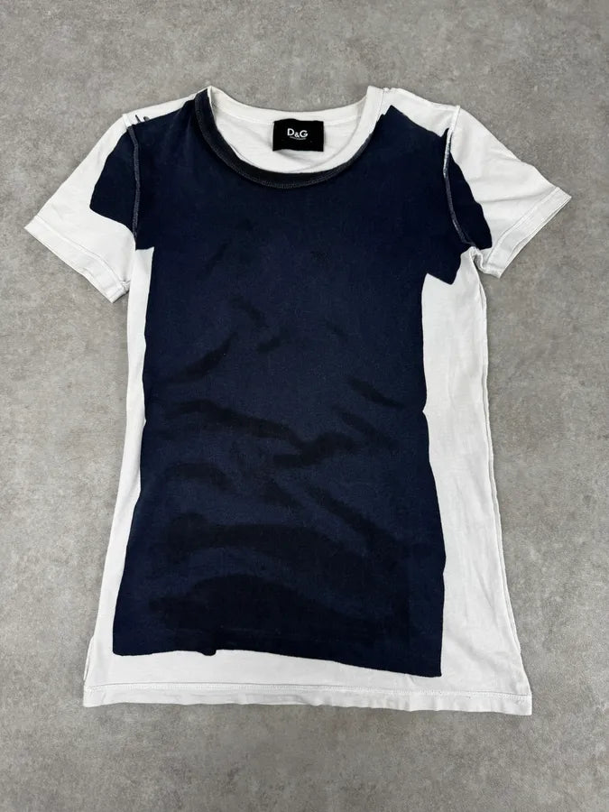 2000s Dolce & Gabbana White Trompe L’Oeil Navy T-Shirt mJpmgVi 0