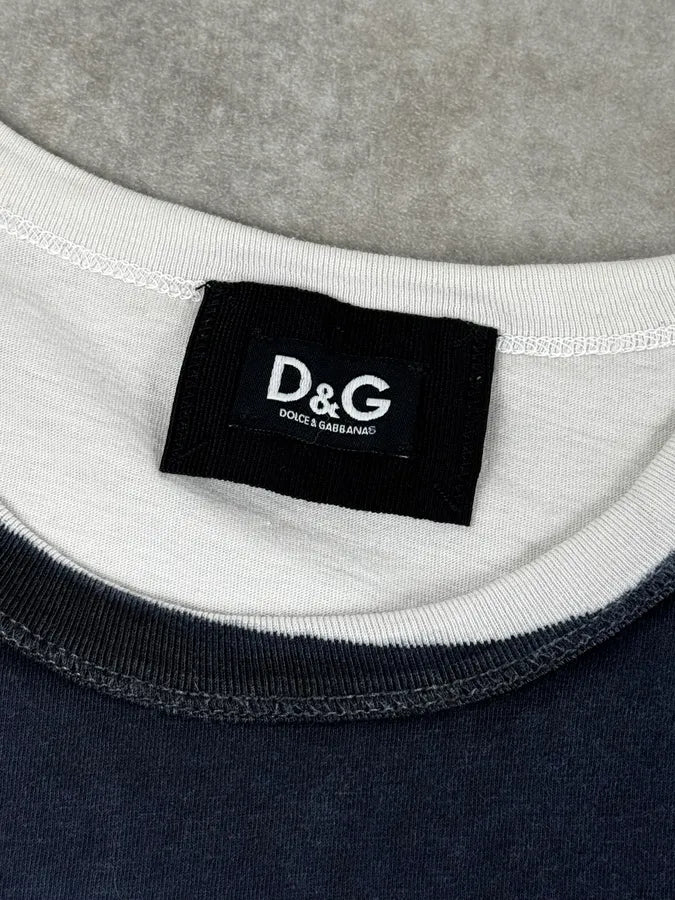 2000s Dolce & Gabbana White Trompe L’Oeil Navy T-Shirt mJpmgVi 4