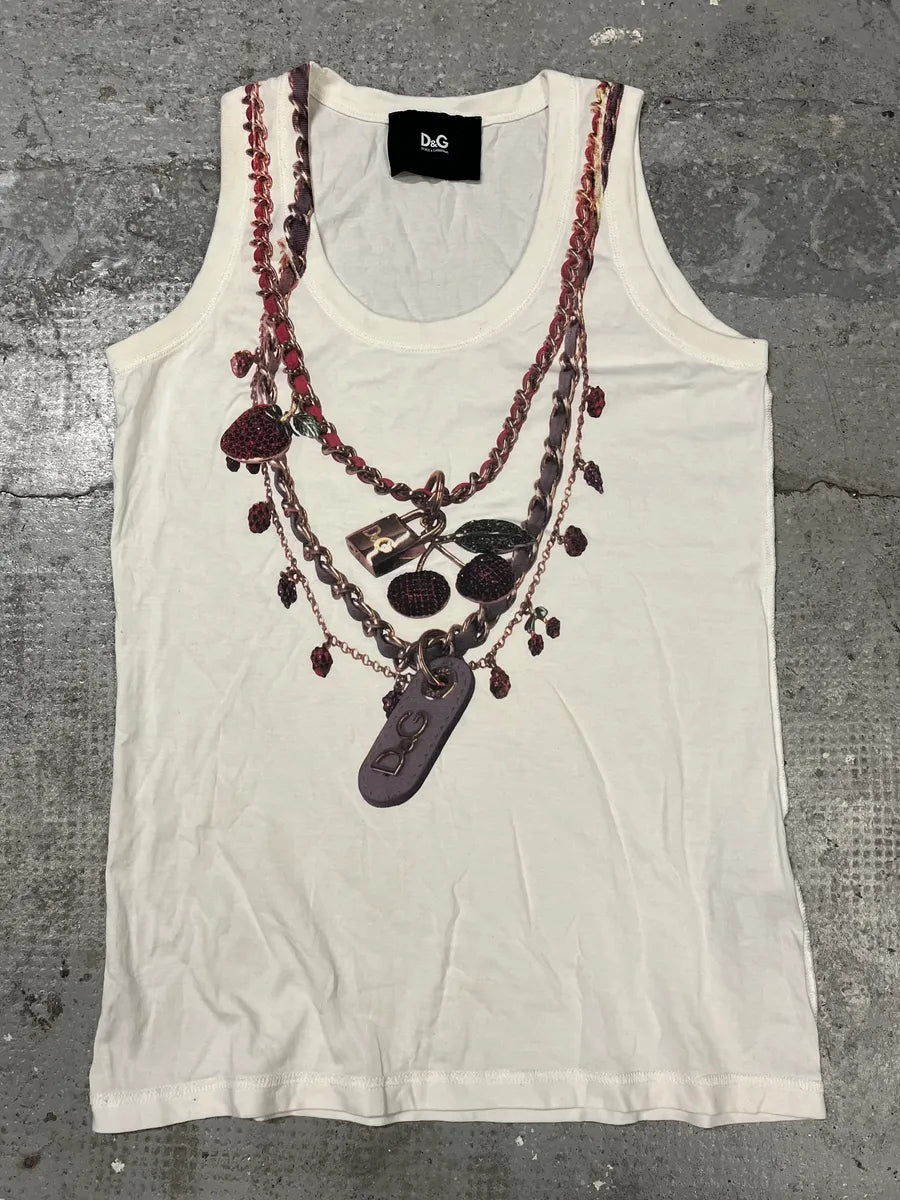 2000s Dolce & Gabbana White Trompe L’oeil Necklace Tank Top (S/M) yoAUXcc 0