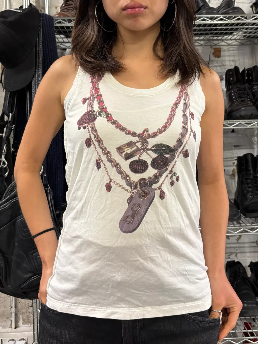 2000s Dolce & Gabbana White Trompe L’oeil Necklace Tank Top (S/M) yoAUXcc 1