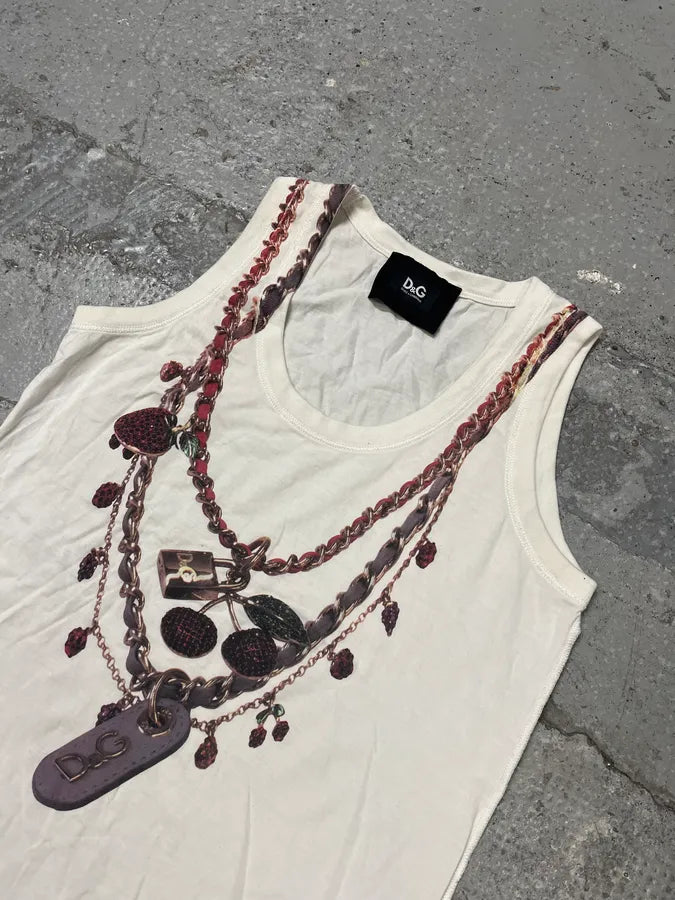 2000s Dolce & Gabbana White Trompe L’oeil Necklace Tank Top (S/M) yoAUXcc 2