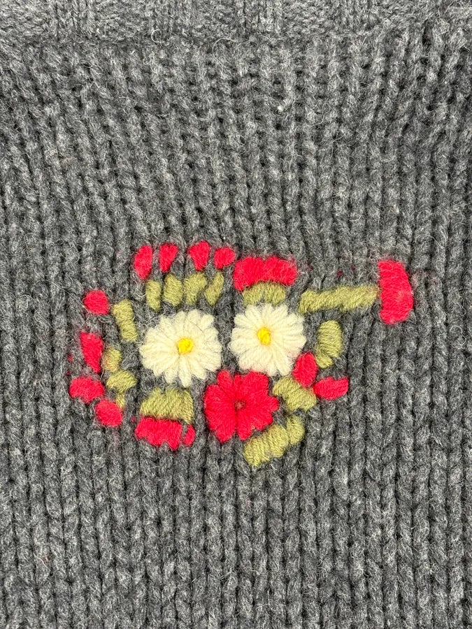 AW2002 Dolce & Gabbana Wool Embroidered Flowers Grey Sweater gZVGKUo 8