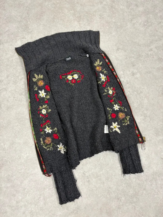 AW2002 Dolce & Gabbana Wool Embroidered Flowers Grey Sweater gZVGKUo 6