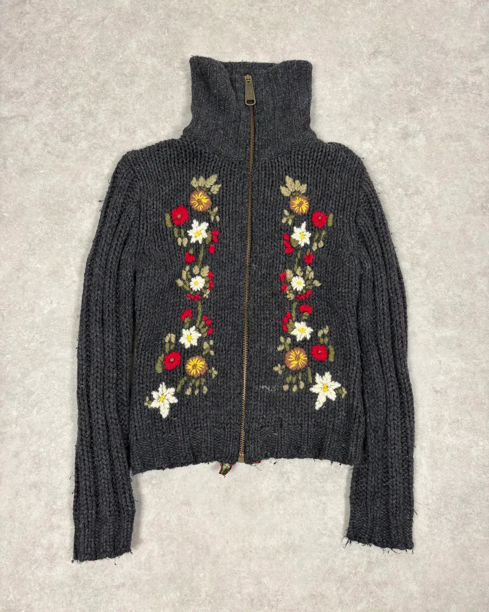 AW2002 Dolce & Gabbana Wool Embroidered Flowers Grey Sweater gZVGKUo 0